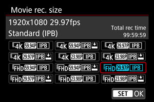 Canon R6II movie recording size options